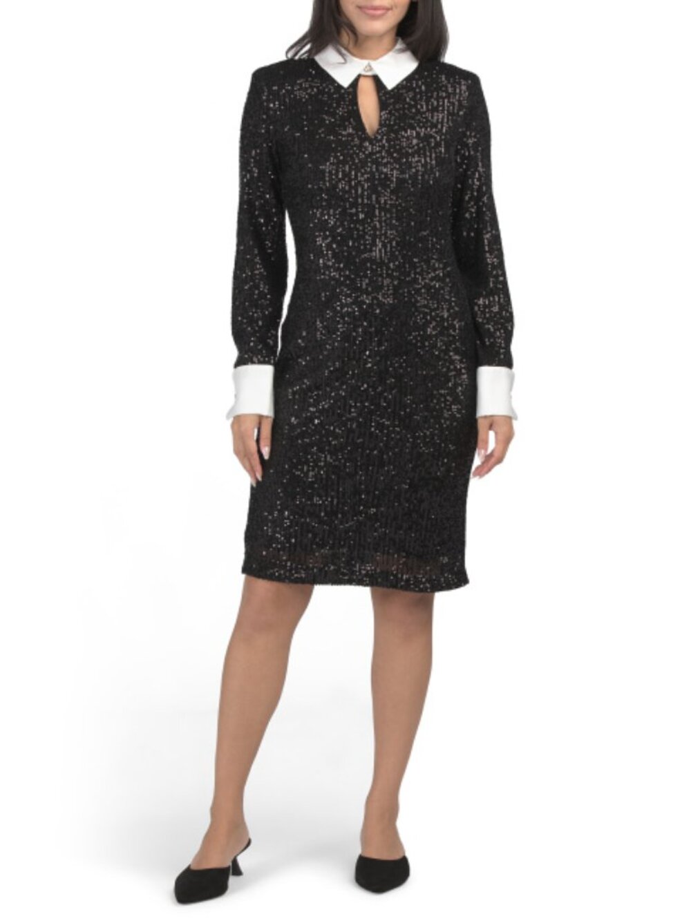 KARL LAGERFELD Sequin Embellished Contrast Collar Mini Dress